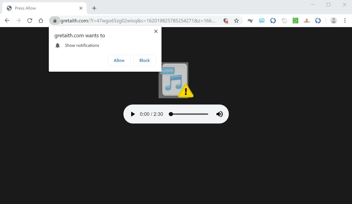 How to remove Gretaith.com pop-up ads (Virus Removal Guide) 1 Image: Chrome browser is redirected to Gretaith.com
