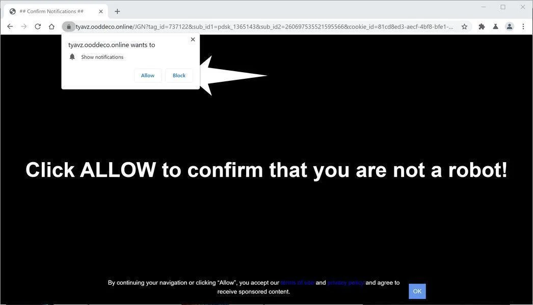 Image: Chrome browser is redirected to Ooddeco.online