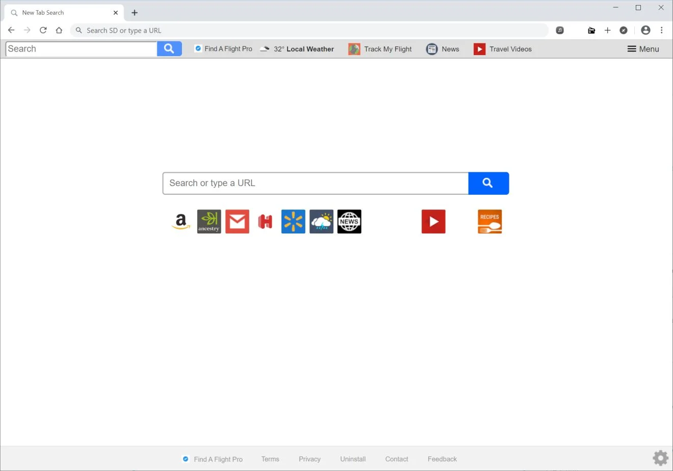Remove Search.hfindaflightpro.com redirect (Virus Removal Guide) 1 Image: Chrome browser is redirected to search.hfindaflightpro.com