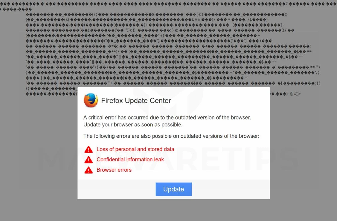 Image: Firefox Update Center fake message