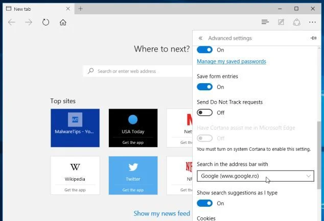 Microsof Edge Search Engine