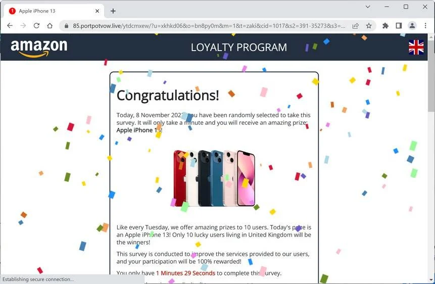 Image: Portpotvow.live Fake Amazon Survey