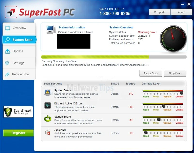 SuperFast PC system optimizer Picture of SuperFast PC virus