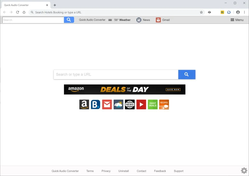 Image: Chrome browser is redirected to search.quickaudioconvertertab.com