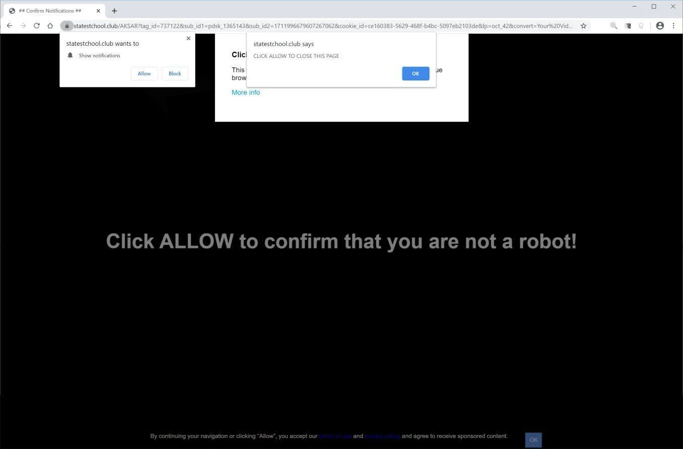 Remove Statestchool.club pop-up ads (Virus Removal Guide) 1 Image: Chrome browser is redirected to Statestchool.club