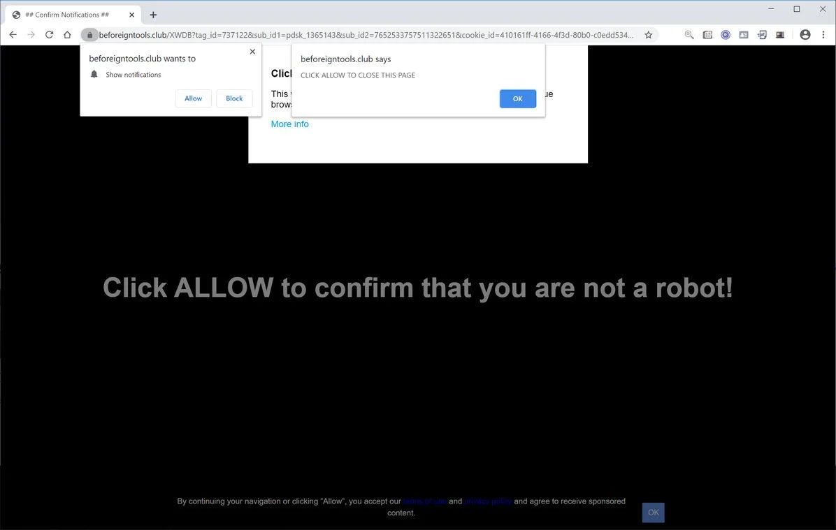 Remove Beforeigntools.club pop-up ads (Virus Removal Guide) 1 Image: Chrome browser is redirected to Beforeigntools.club