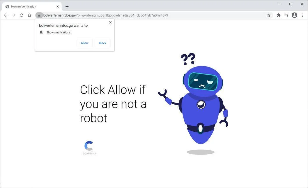 Image: Chrome browser is redirected to Boliverfernanrdos.ga