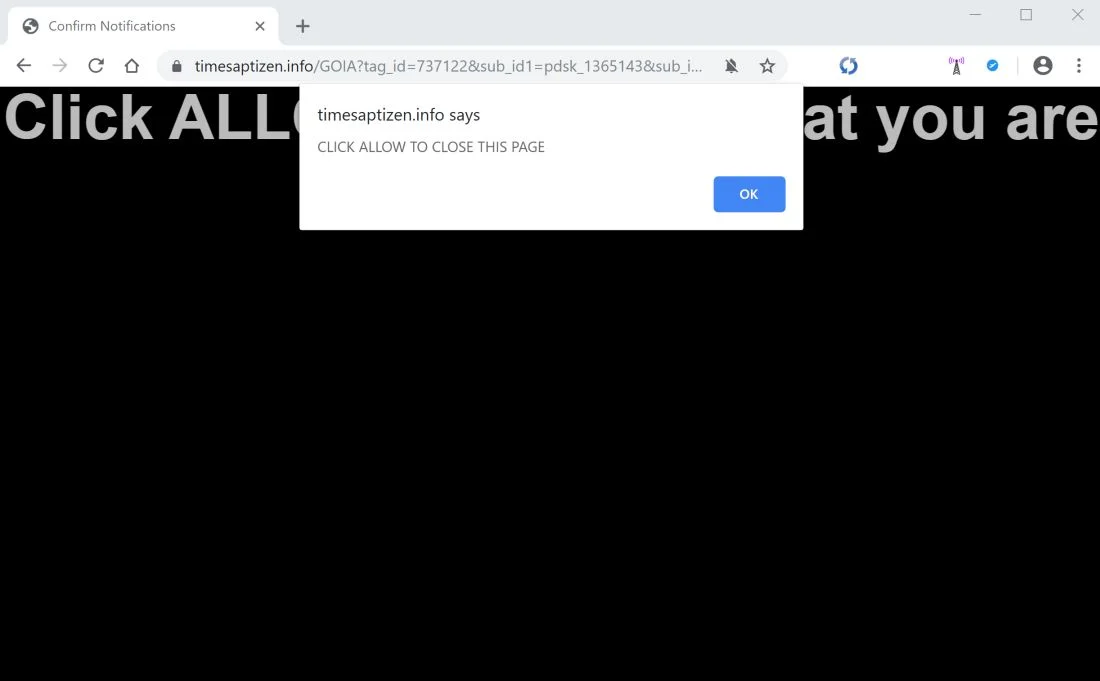 How to remove Timesaptizen.info pop-up ads (Virus Removal Guide) 1 Image: Chrome browser is redirected to Timesaptizen.info