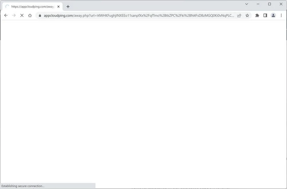 Image: Chrome browser is redirected to Appcloudping.com