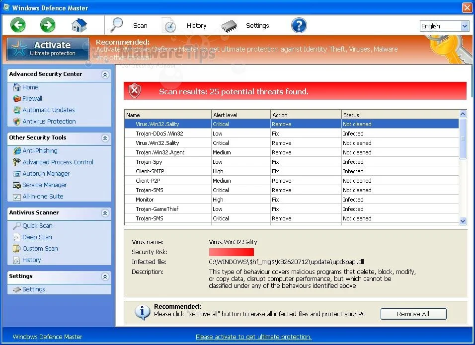 Picture of Windows Defence Master virus