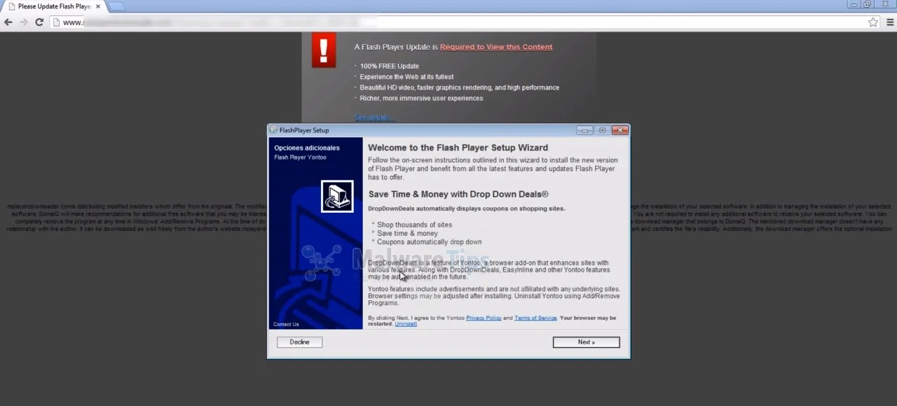 [Image: Flash Player Update is Required to View this Content popup]