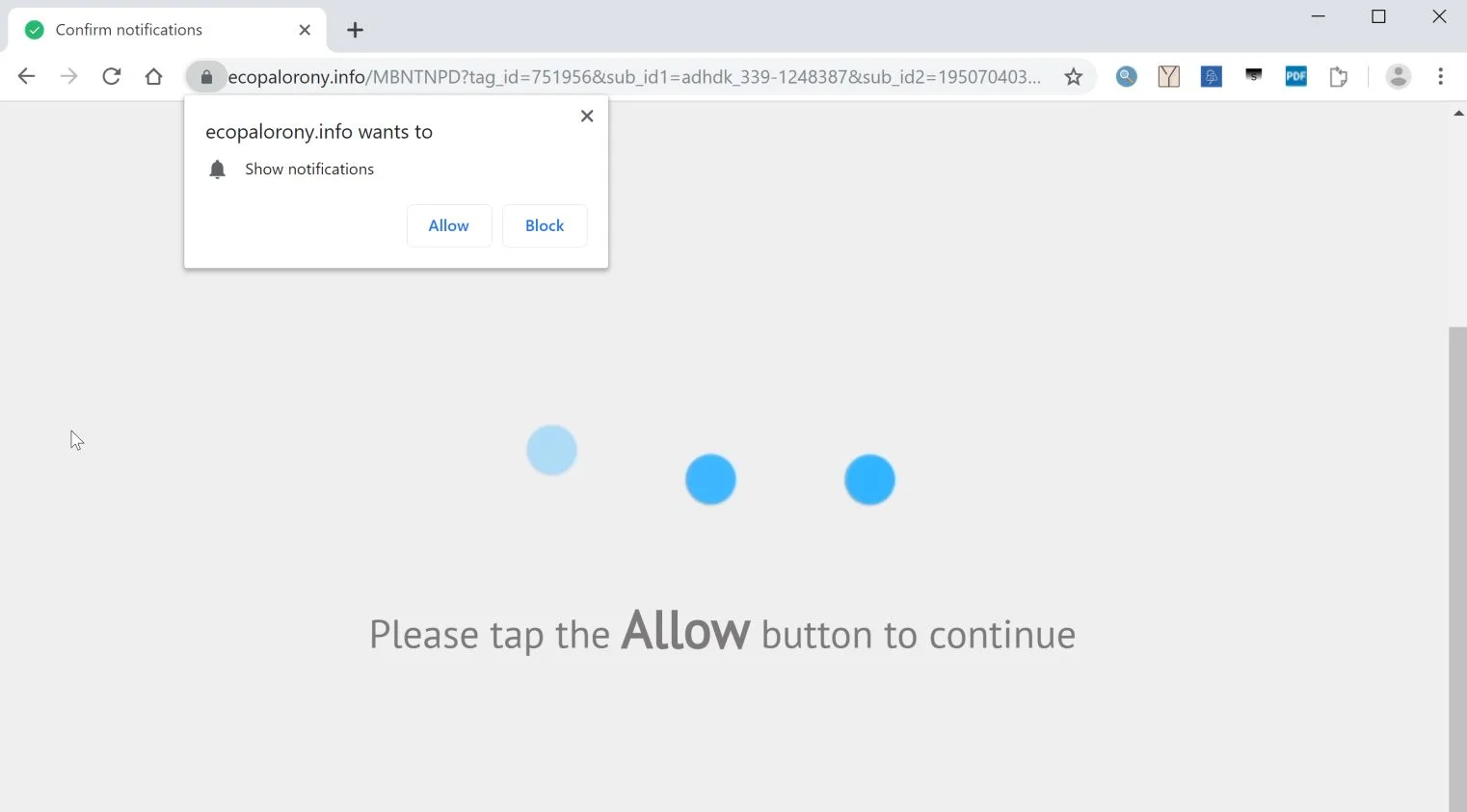 Image: Chrome browser is redirected to the Ecopalorony.info site