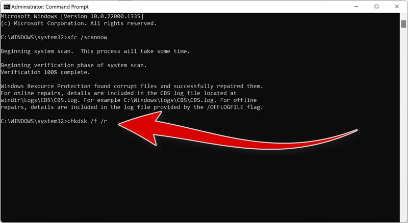 chkdsk /f /r