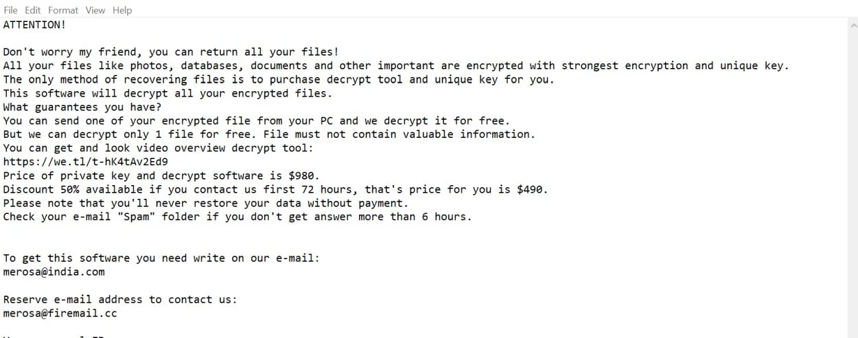 Merosa@india.com Grovat ransomware