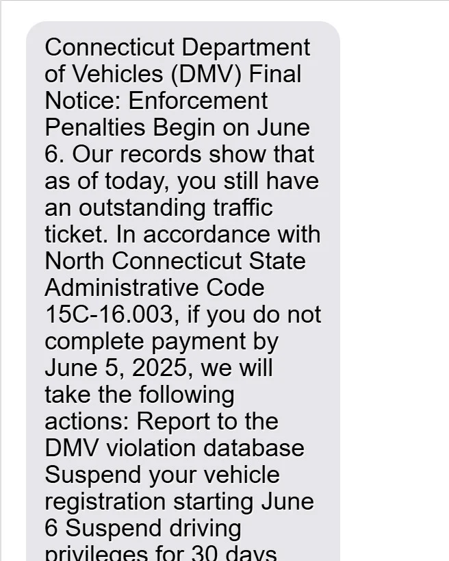 Connecticut DMV Scam Alert: Fake Traffic Ticket Texts 1 456