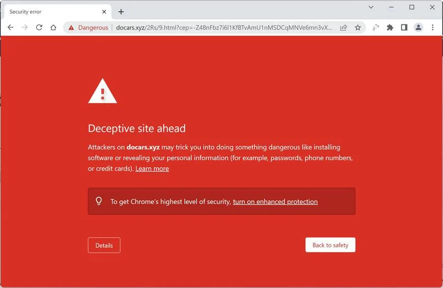 Screenshot of Docars.xyz Fake Antivirus Scan