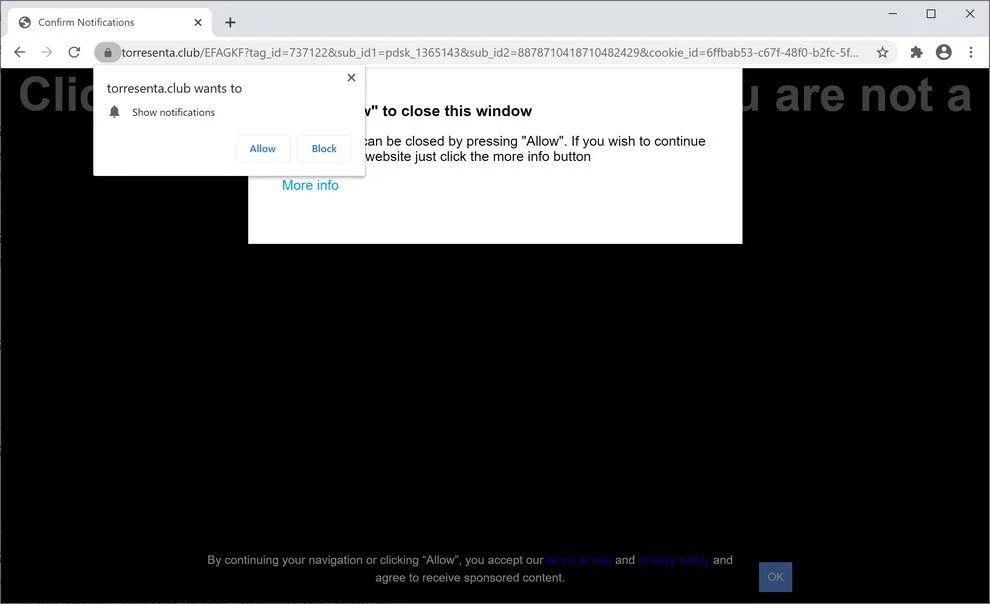 Remove Torresenta.club pop-up ads (Virus Removal Guide) 1 Image: Chrome browser is redirected to Torresenta.club