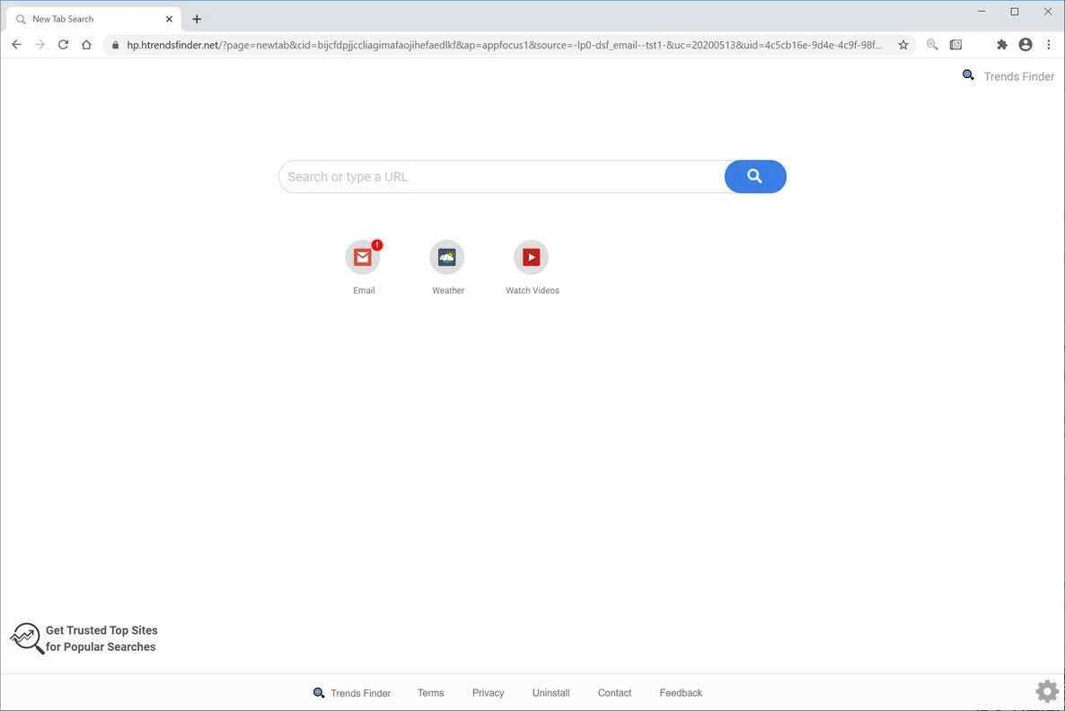 Image: Chrome browser is redirected to Trends Finder