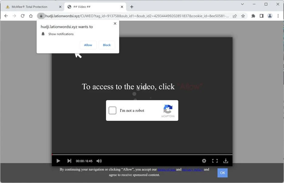 Image: Chrome browser is redirected to Lationwordsi.xyz