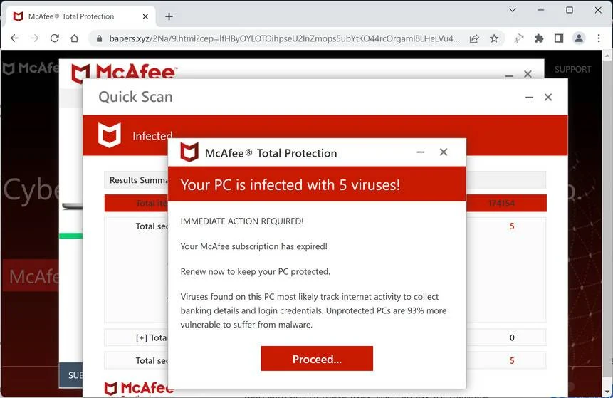 Screenshot of Bapers.xyz Fake Antivirus Scan
