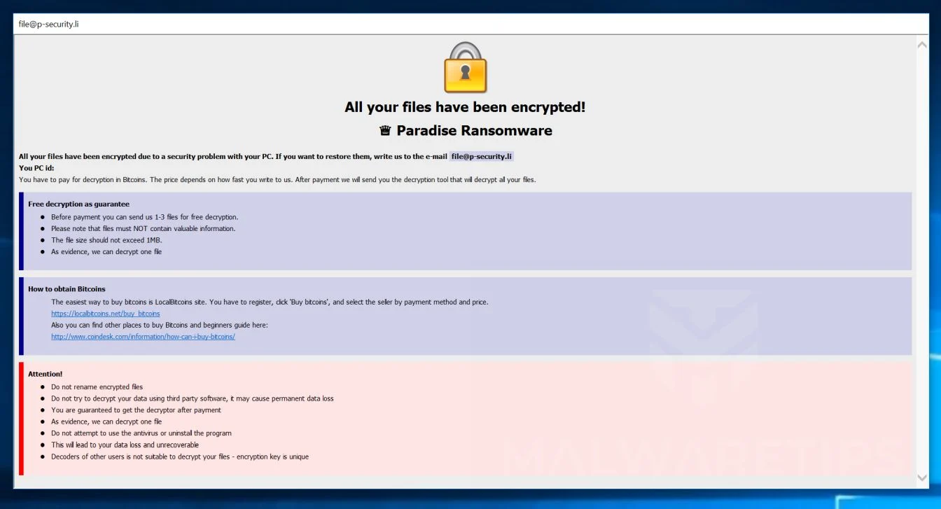 Paradise Ransomware