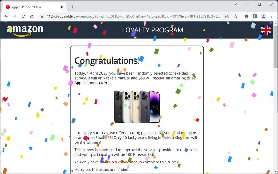 Screenshot of Witratnod.live Fake Survey