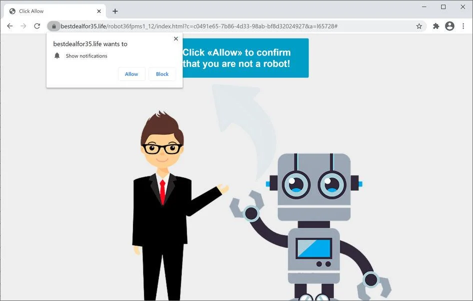 Remove Bestdealfor35.life pop-up ads (Virus Removal Guide) 1 Image: Chrome browser is redirected to Bestdealfor35.life