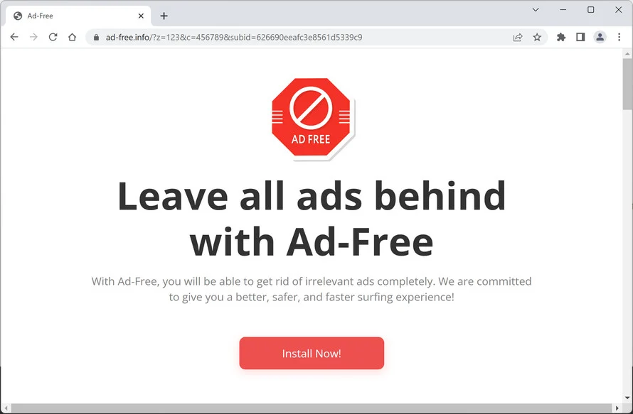 Image: Chrome browser is redirected to Ad-free.info