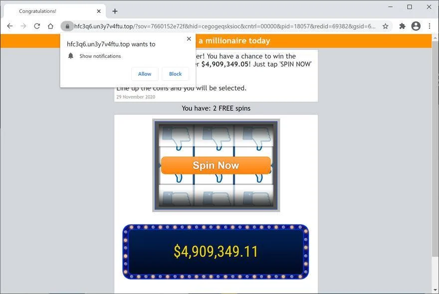 Remove Un3y7v4ftu.top pop-up ads (Virus Removal Guide) 1 Image: Chrome browser is redirected to Un3y7v4ftu.top