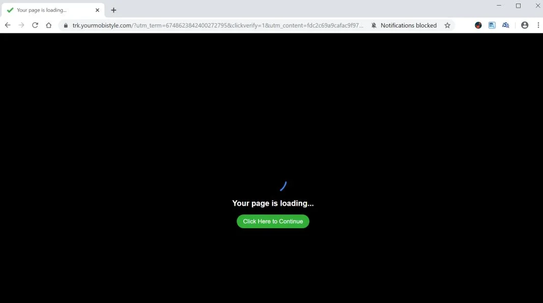 Image: Chrome browser is redirected to Trk.yourmobistyle.com