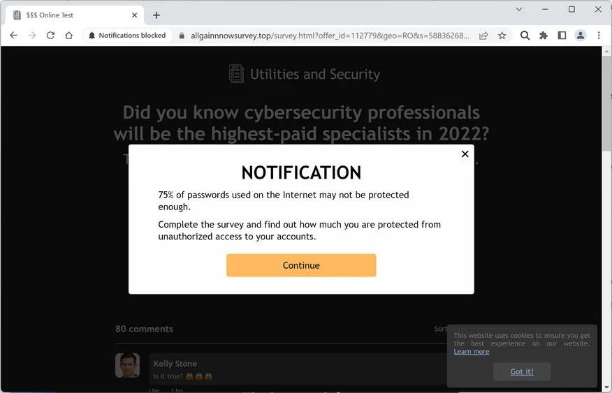 Remove Allgainnnowsurvey.top Ads (Virus Removal Guide) 1 Image: Chrome browser is redirected to Allgainnnowsurvey.top