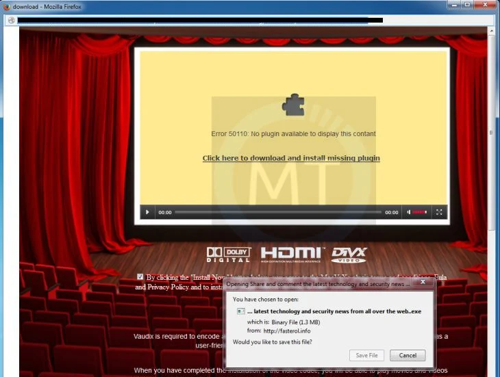 Error 50110: No plugin available to display this content pop-up virus Error 50110: No plugin available to display this content virus