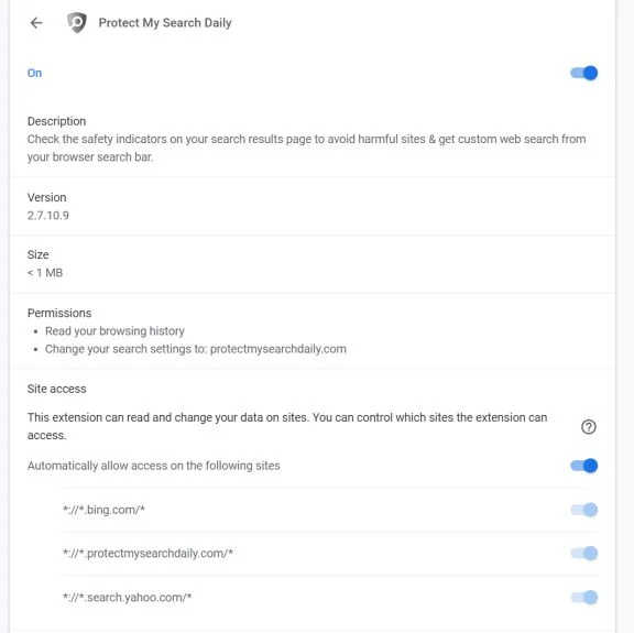 Remove Protect My Search Daily redirect (Virus Removal Guide) 1 Image: Protect My Search Daily Chrome extension