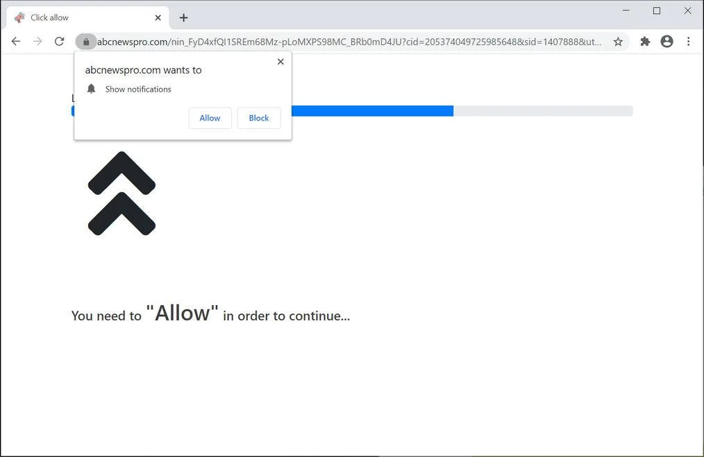 Remove Abcnewspro.com pop-up ads (Virus Removal Guide) 1 Image: Chrome browser is redirected to Abcnewspro.com
