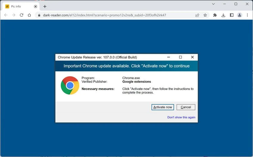 Image: Dark-reader.com browser redirect
