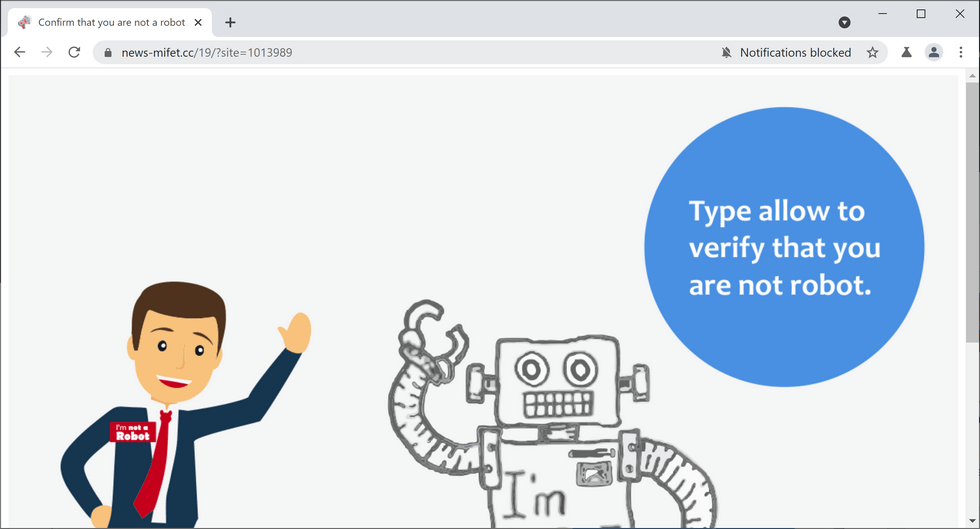 Image: Chrome browser is redirected to News-mifet.cc