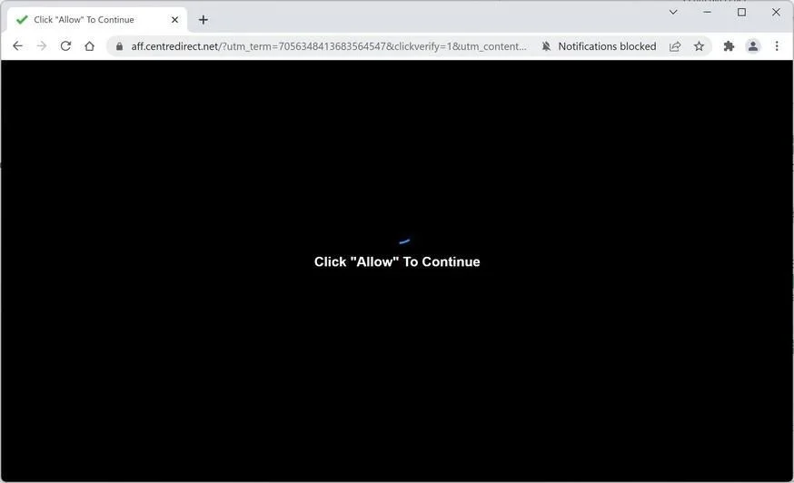 Image: Chrome browser is redirected to Centredirect.net