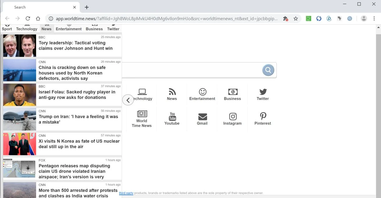 Image: Google Chrome is redirected to App.worldtime.news