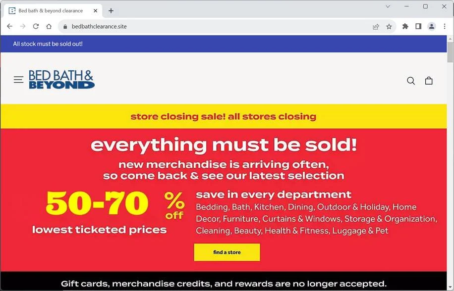 Bedbathclearance.site scam