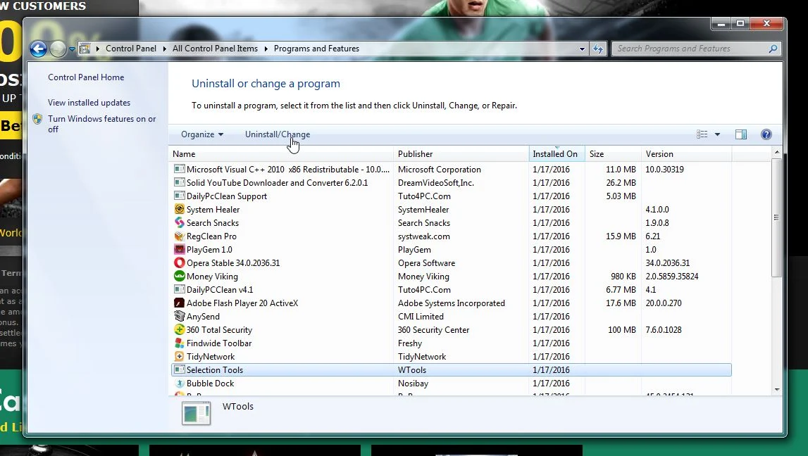 Selection Tools Uninstall