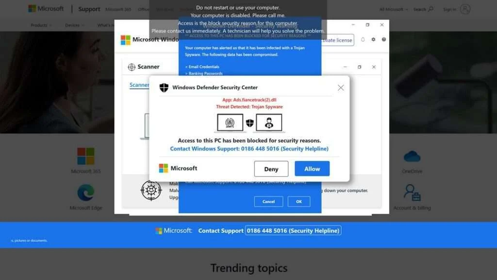 Don't Call the "Windows Firewall Warning Alert" Scam Number 14 Image: Threat-Detected: Banking Trojan Tech Support Scam
