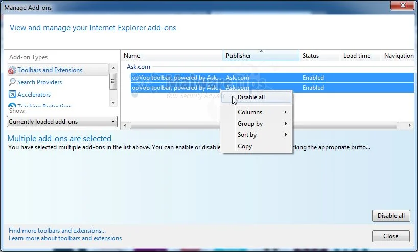[Image: OoVoo Toolbar Internet Explorer extensions]