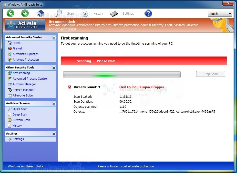 Picture of Windows AntiBreach Suite virus