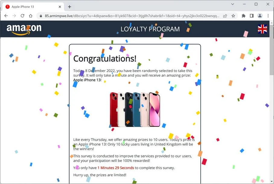 Image: Armimpwe.live Fake Amazon Loyalty Program Survey