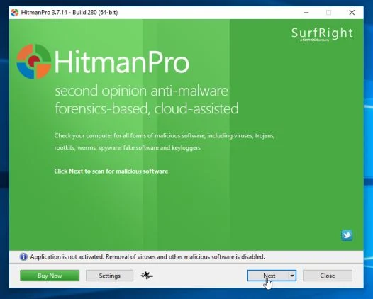 Click Next to install HitmanPro Install HitmanPro