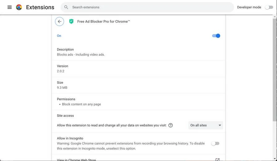 How To Remove Free Ad Blocker Pro for Chrome Extension 1 Image: Free Ad Blocker Pro for Chrome extension
