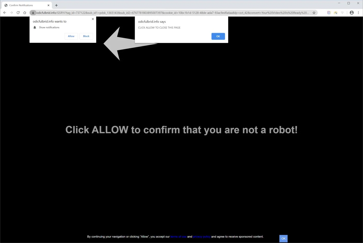 Remove Odicfulbrid.info pop-up ads (Virus Removal Guide) 1 Image: Chrome browser is redirected to Odicfulbrid.info