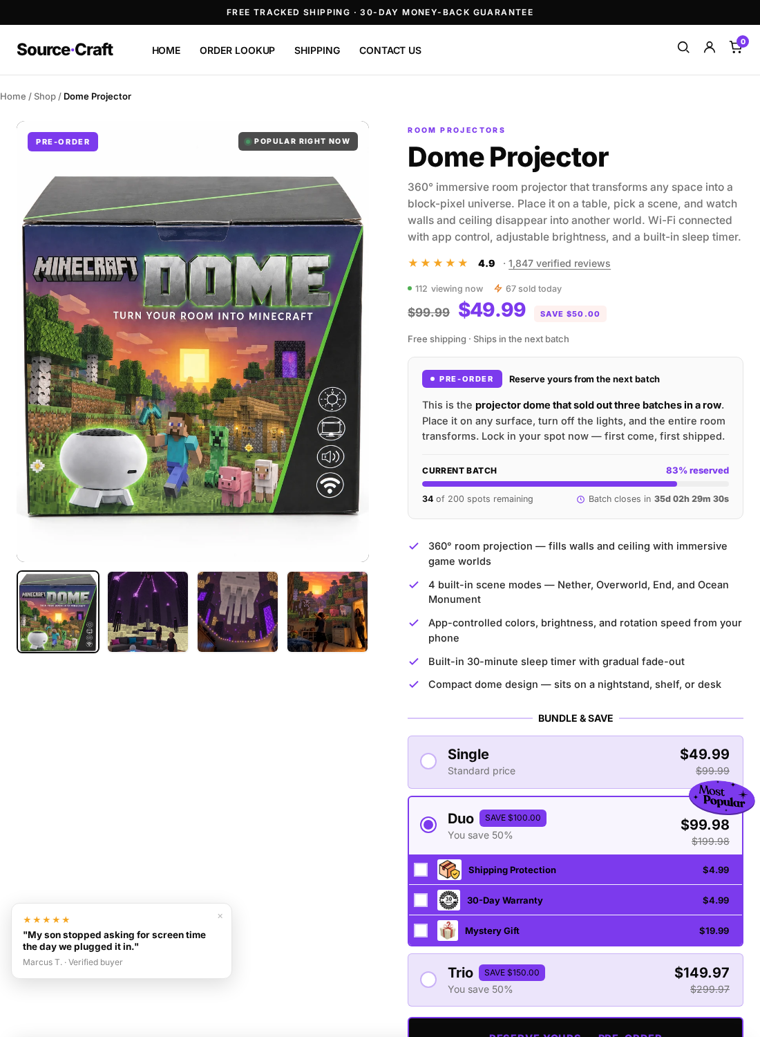 SourceCraft Dome Projector EXPOSED: Preorder Claims and Delivery Risks 1 SourceCraft Dome Projector preorder offer advertising immersive room scenes and app control