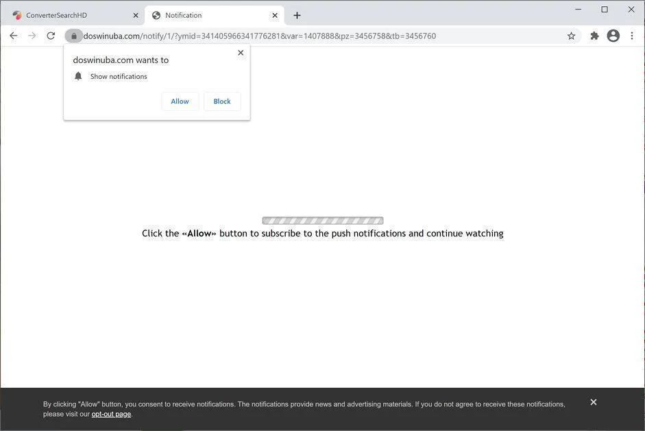 Image: Chrome browser is redirected to Doswinuba.com