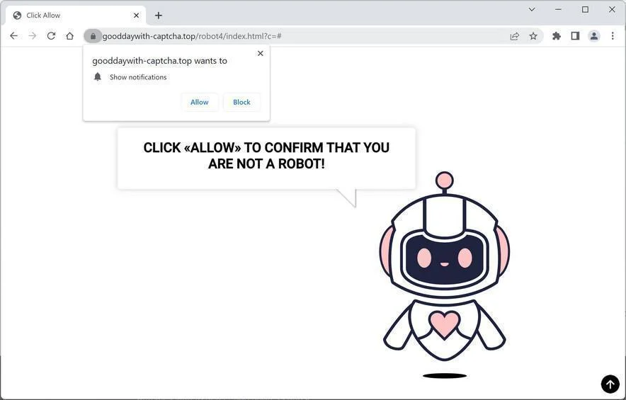 Remove Gooddaywith-captcha.top Pop-up Ads (Virus Removal Guide) 1 Image: Chrome browser is redirected to Gooddaywith-captcha.top